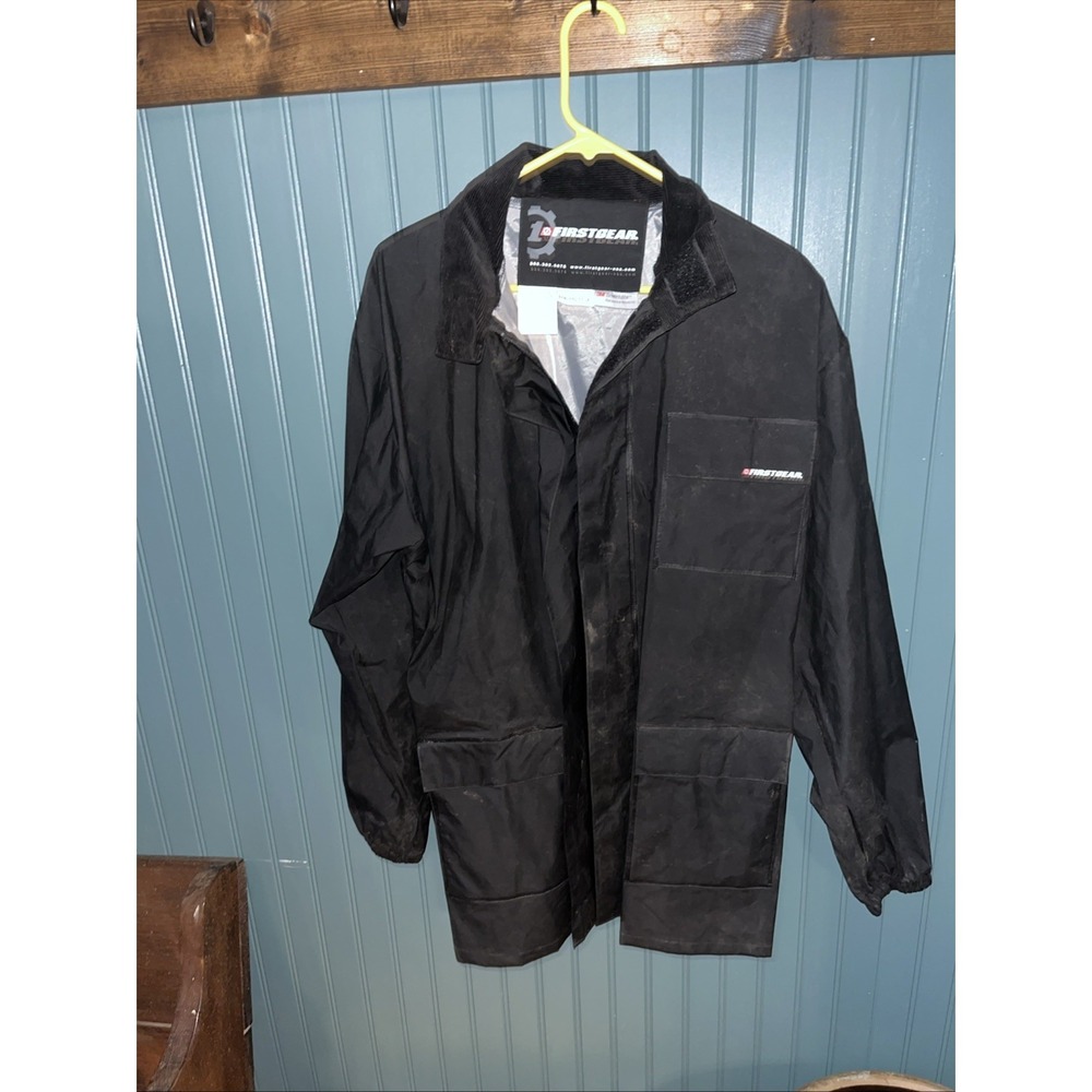 Motorcycle Rain Gear JACKET PVC coated Nylon REFLECTIVE by FirstGear BLACK